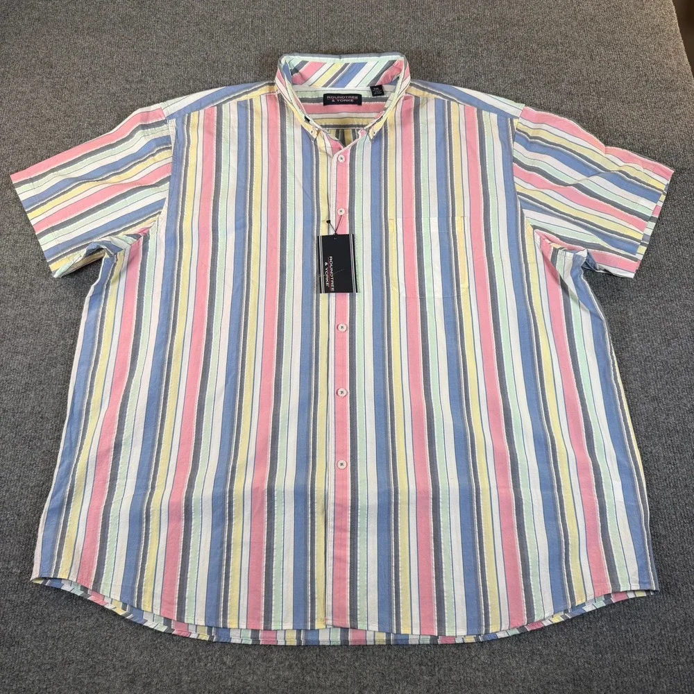 Roundtree & Yorke Mens XXL Vertical Stripe Short Sleeve Button Down NWT #3553 - Picture 2 of 7